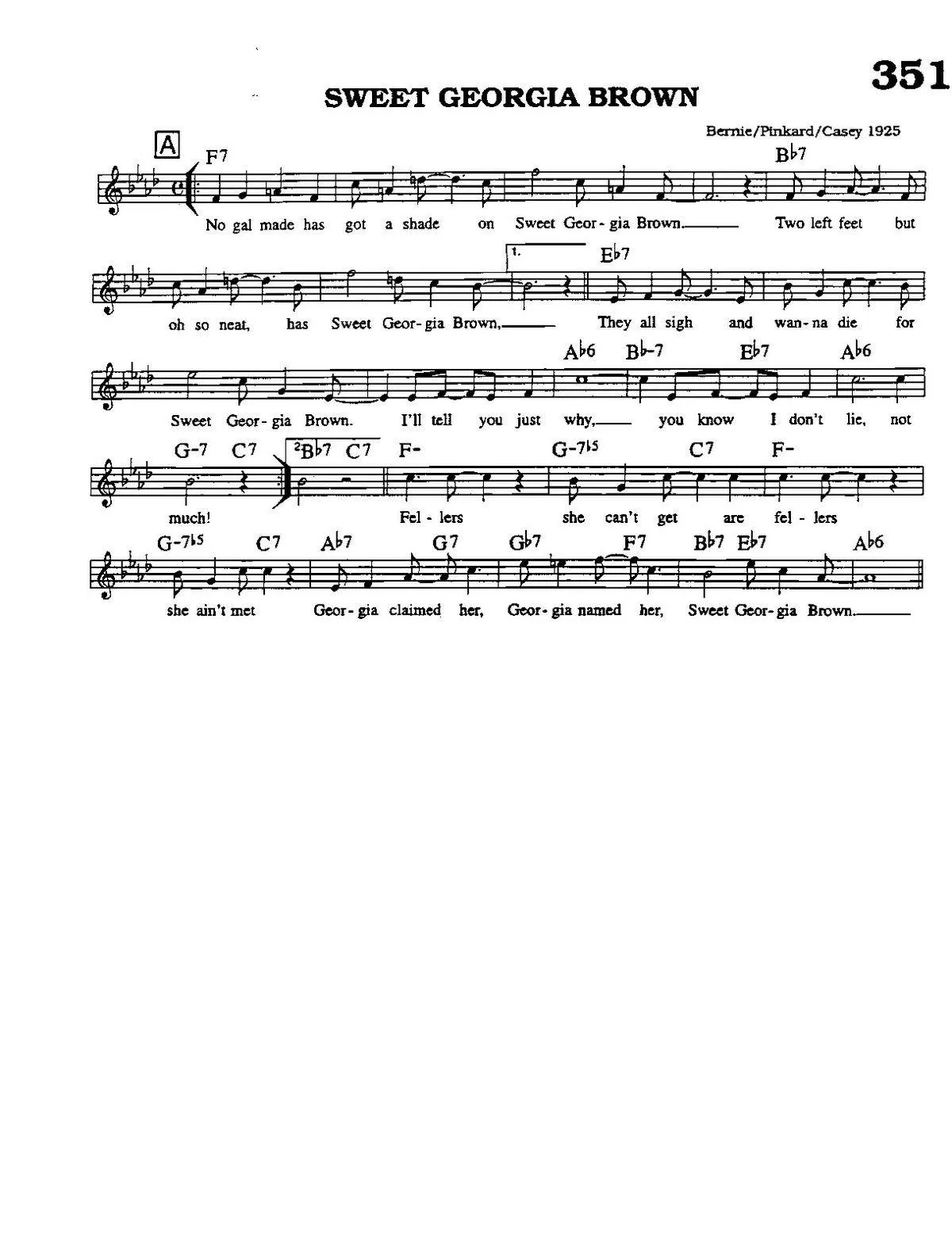 télécharger la partition d'accordéon Sweet Georgia Brown (Interprètes : Bing Crosby & Isham Jones) (Swing) au format PDF