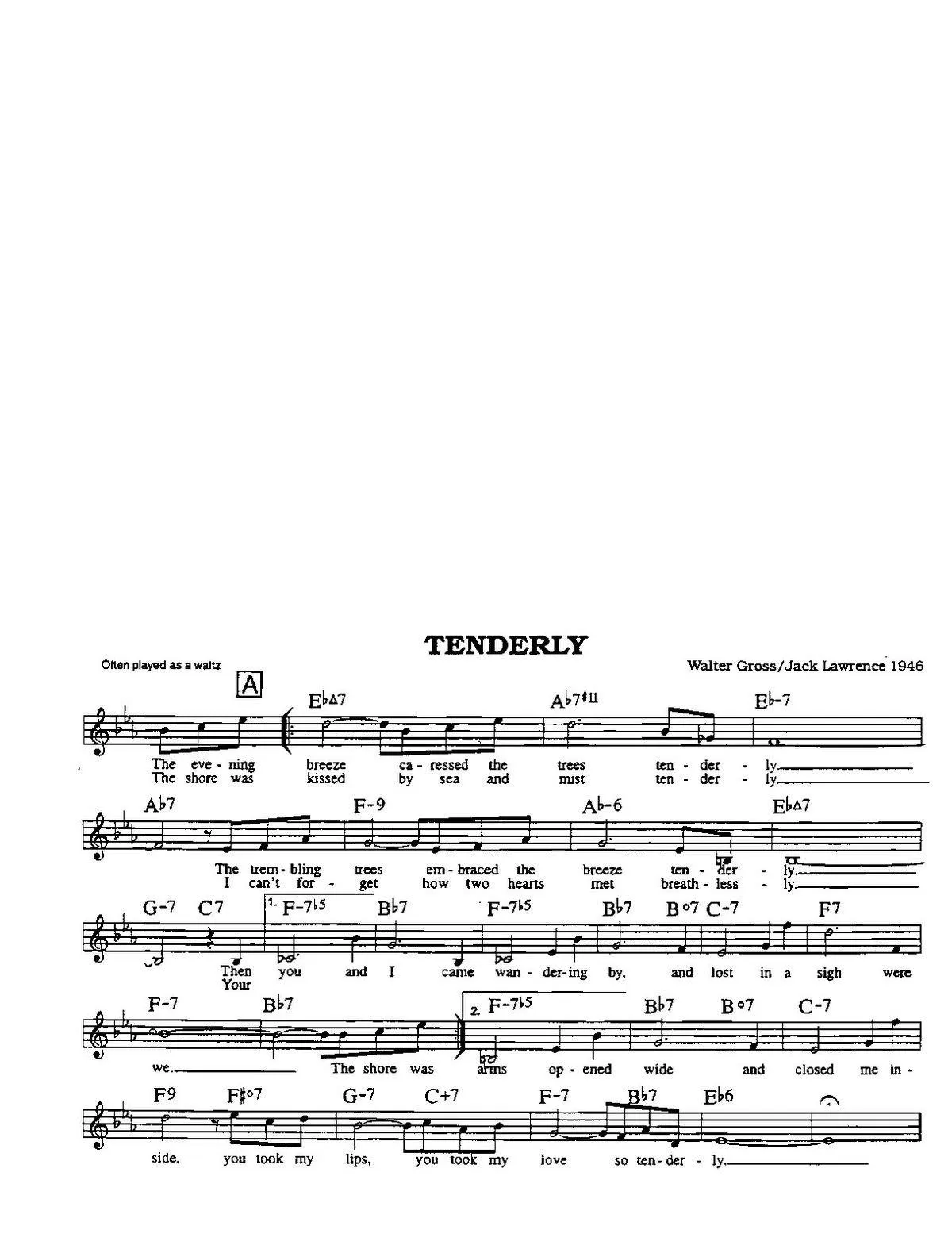 télécharger la partition d'accordéon Tenderly (Chant : Dick Farney) (Slow) au format PDF