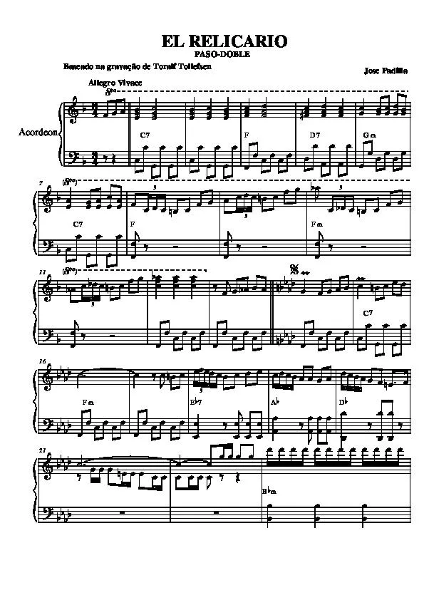télécharger la partition d'accordéon El Relicario (Arrangement : Toralf Tollefsen) (Paso Doble) (Accordéon) au format PDF