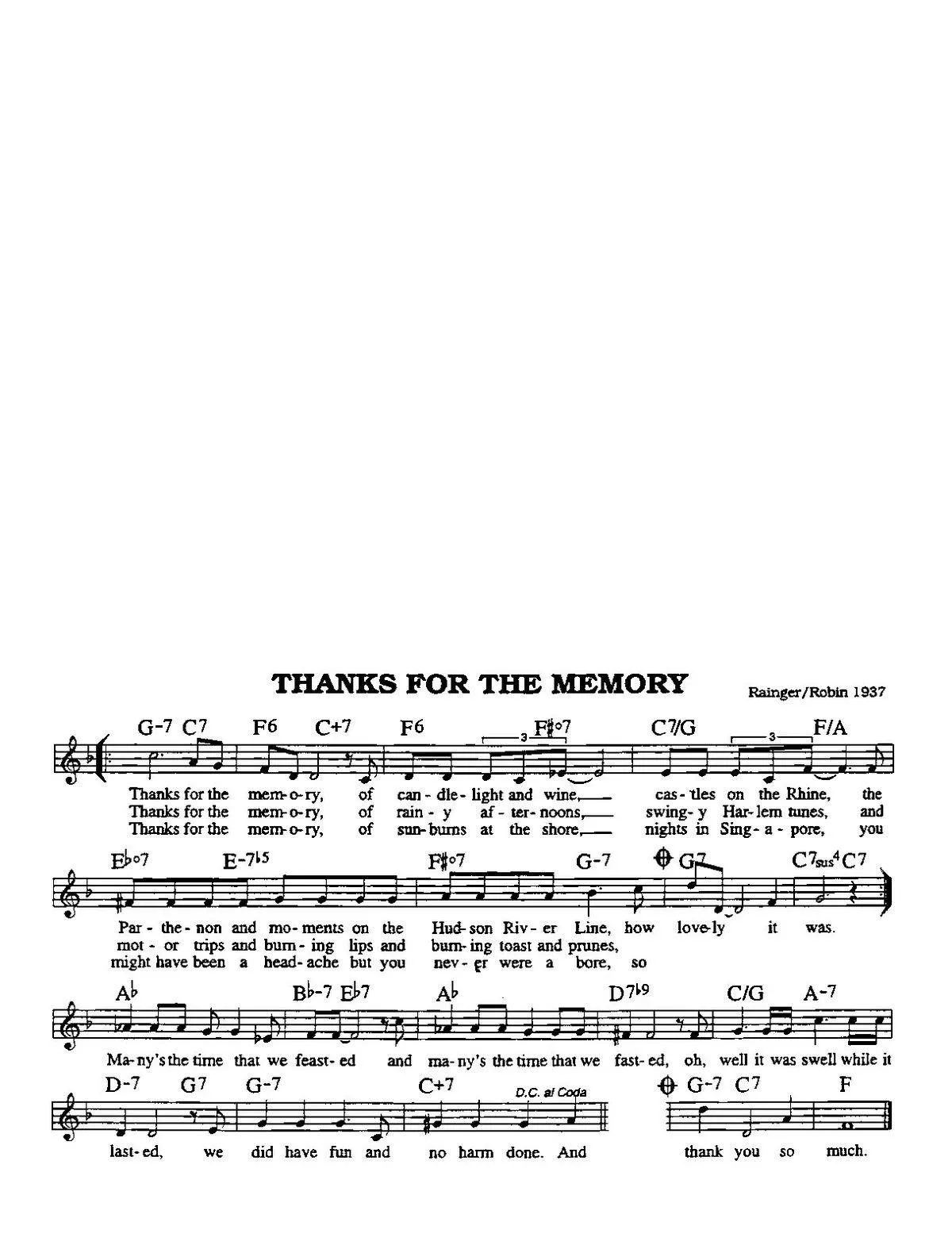 télécharger la partition d'accordéon Thanks for the memory (Chant : Dorothy Lamour) (Slow Fox-Trot) au format PDF