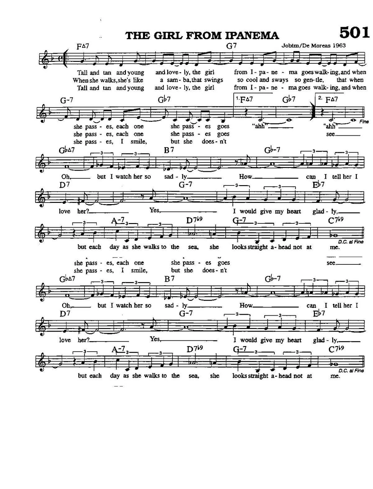 télécharger la partition d'accordéon The girl from Ipanema (Bossa Nova) au format PDF