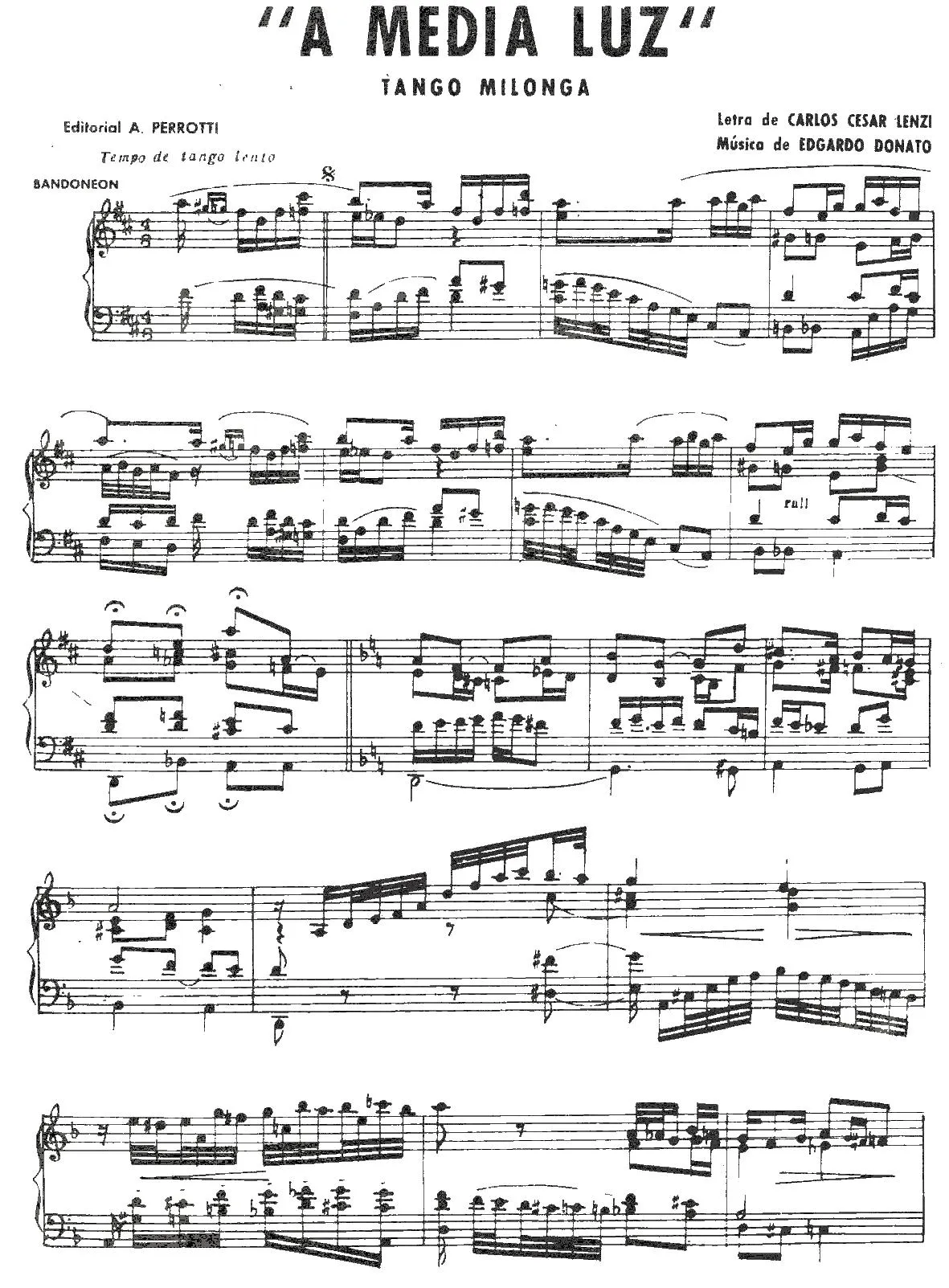 télécharger la partition d'accordéon A Media Luz (Tango Milonga) (Bandonéon) au format PDF