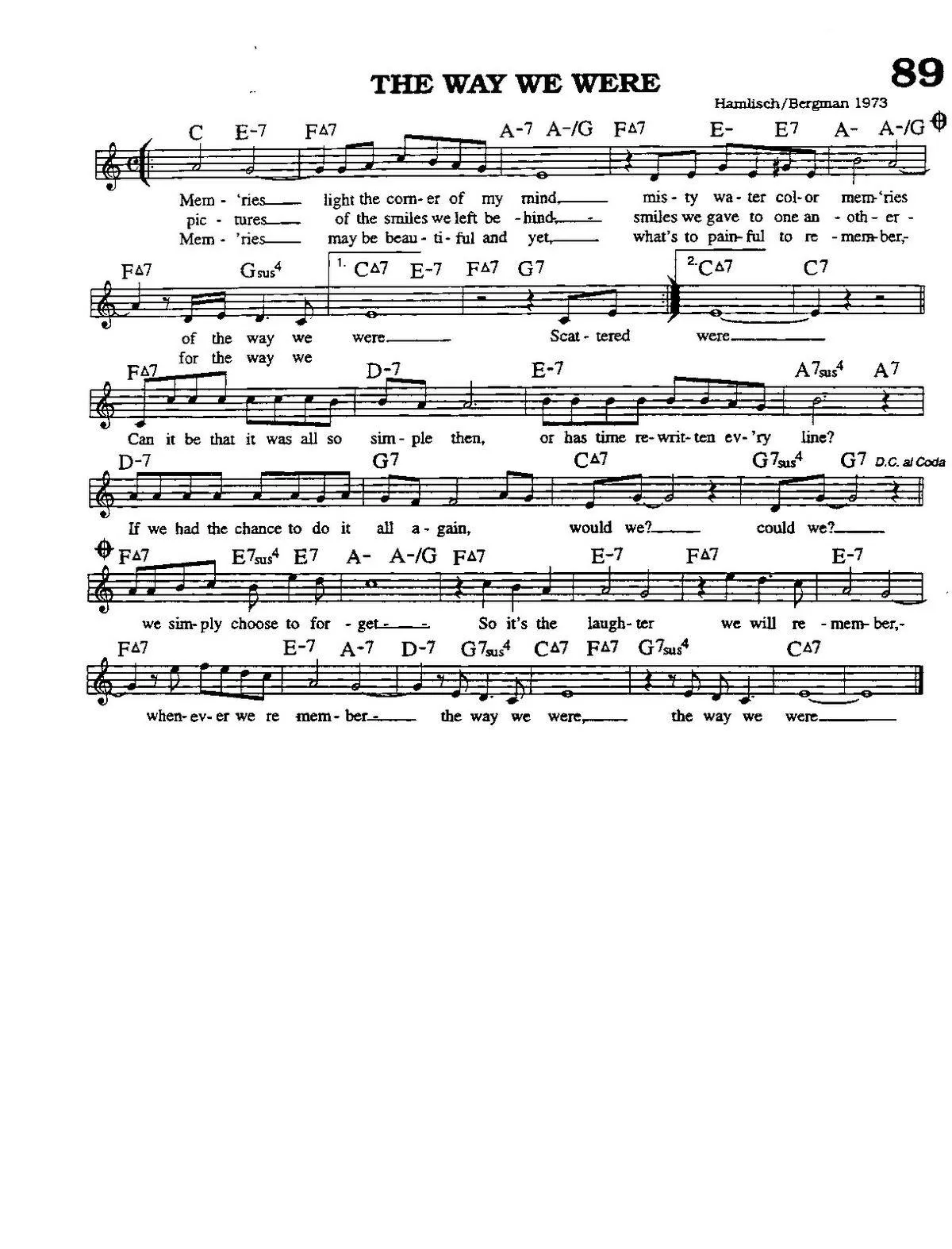 télécharger la partition d'accordéon The way we were theme au format PDF