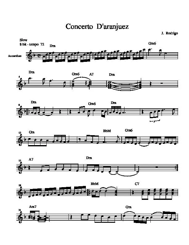 télécharger la partition d'accordéon Concert d'Aranjuez (Simplifié) au format PDF