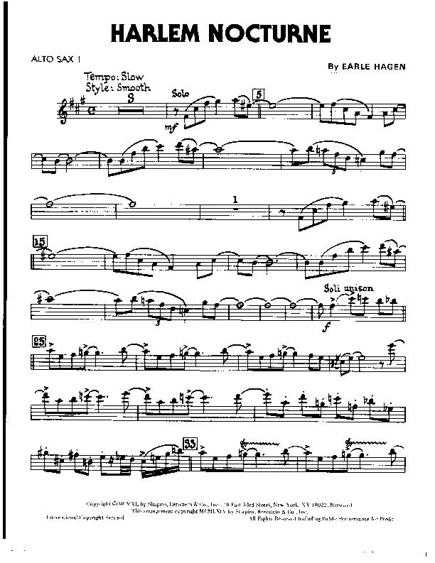 télécharger la partition d'accordéon Harlem Nocturne (Orchestration Complète Cuivres + Piano) (Full Big-Band) au format PDF