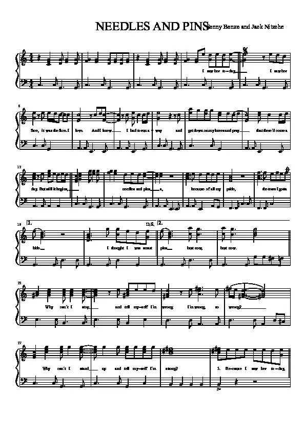 télécharger la partition d'accordéon Needles and pins (Chant : Jackie DeShannon) (1963) au format PDF