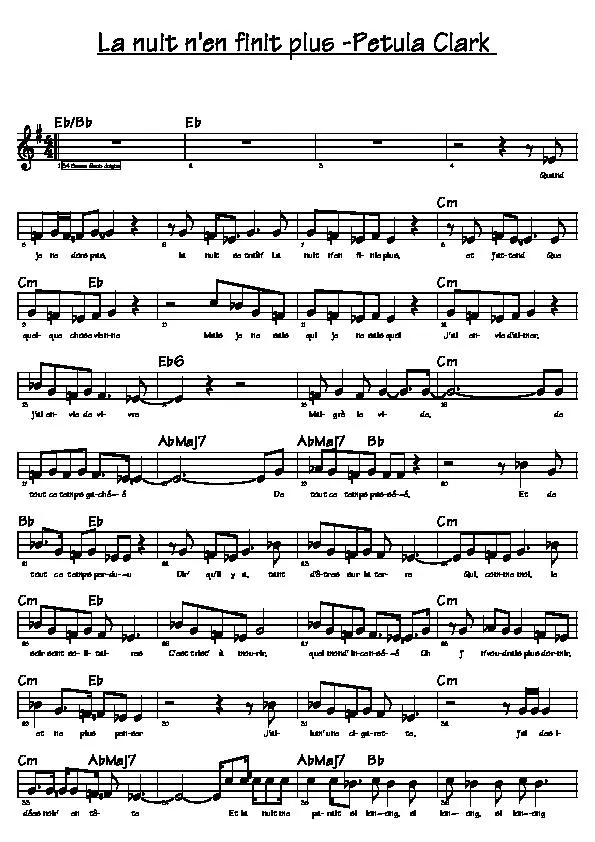 télécharger la partition d'accordéon La nuit n'en finit plus (Chant : Petula Clark) (Relevé) au format PDF
