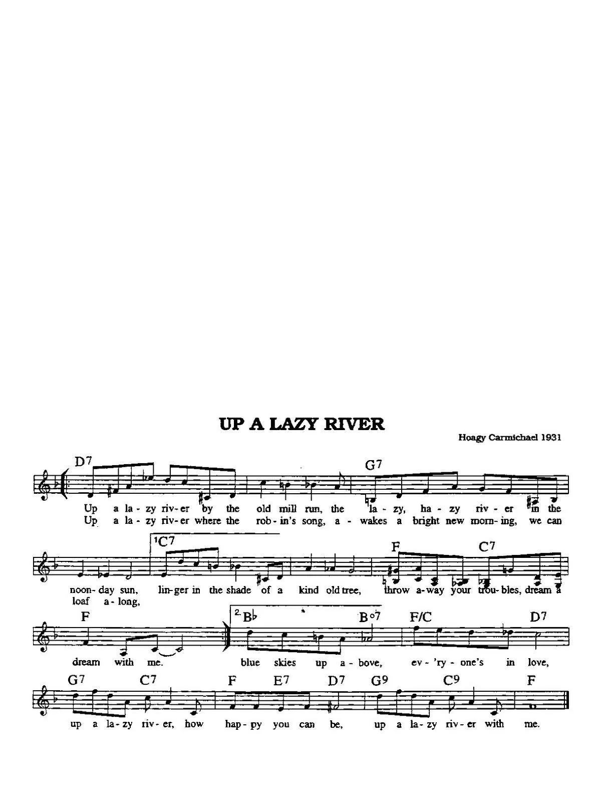 télécharger la partition d'accordéon Lazy River (Interprètes : The Mills Brothers) (Slow Blues) au format PDF