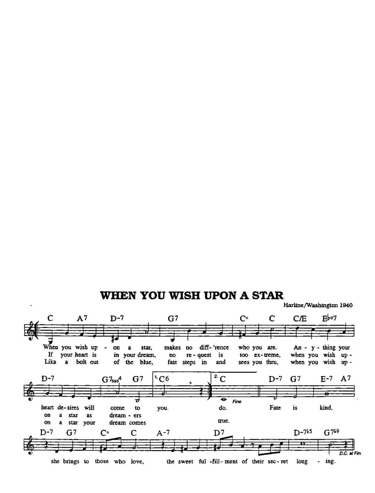 télécharger la partition d'accordéon When you wish upon a star (Du Film : Pinocchio) (Chant : Cliff Edwards) (Slow) au format PDF