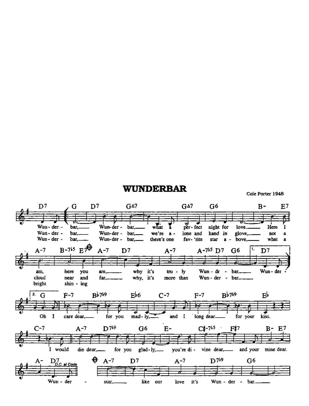 télécharger la partition d'accordéon Wunderbar (Du Film : Kiss me Kate) (Chant : Roger Drake & Patricia Morison) (Valse) au format PDF
