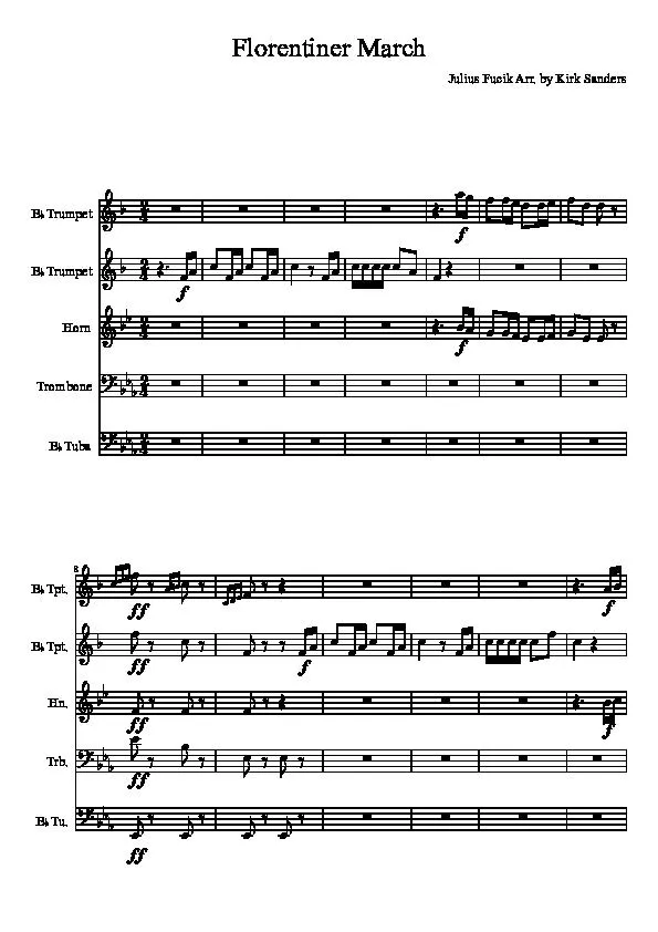 télécharger la partition d'accordéon Florentiner March / Pour Quintet de Brass (Arrangement : Kirk Sanders) (Parties Cuivres) au format PDF