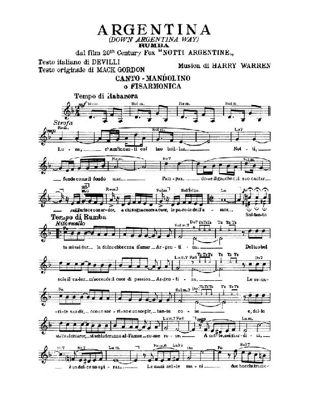 télécharger la partition d'accordéon Argentina (Down Argentina way) (Rumba) au format PDF