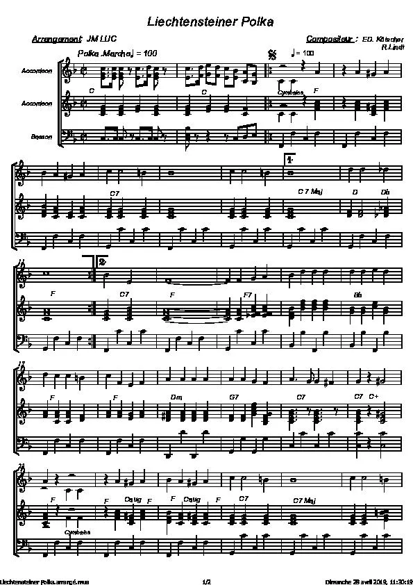 télécharger la partition d'accordéon Liechtensteiner Polka (Arrangement : J-M Luc) (Polka Marche) au format PDF
