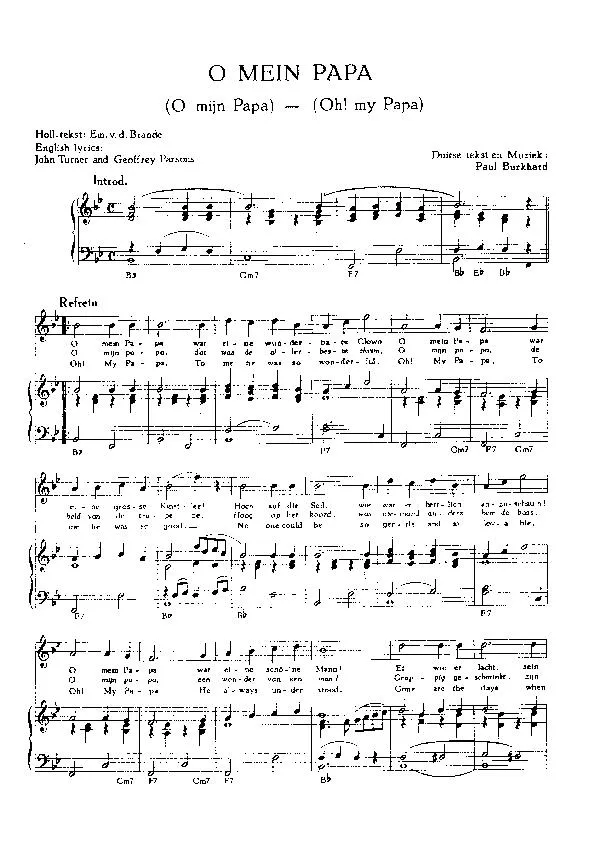 télécharger la partition d'accordéon Oh mein Papa (O mijn Papa) (Oh mon papa) (Chant : Tino Rossi) (Slow) au format PDF