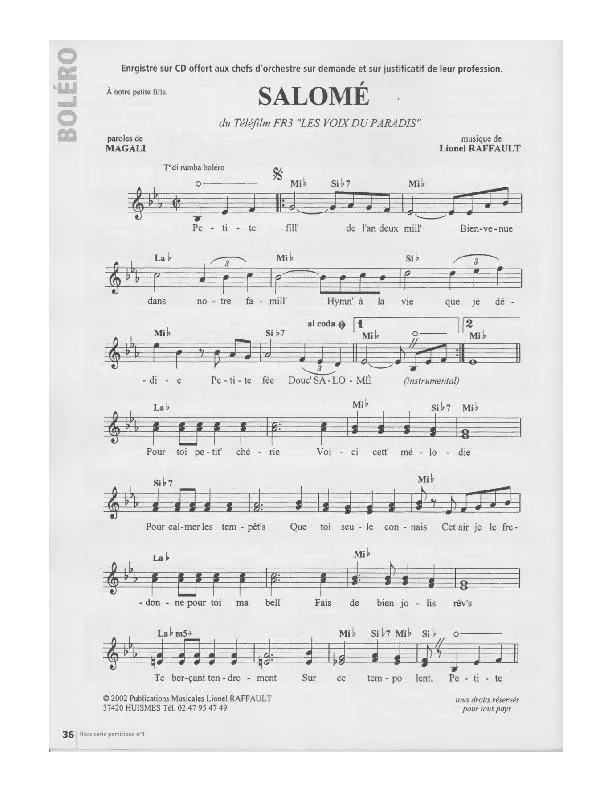 télécharger la partition d'accordéon Salomé (Du Téléfilm FR3 : Les voix du paradis) (Rumba Boléro)  au format PDF
