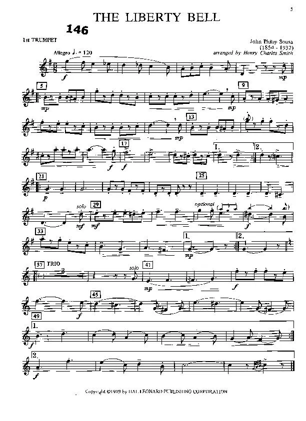 télécharger la partition d'accordéon The Liberty Bell / Pour Quintet de Brass / Arranged by Henry Charles Smith (Parties Cuivres) au format PDF