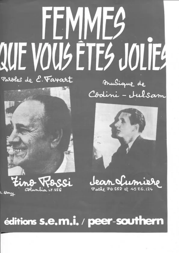 télécharger la partition d'accordéon Femmes que vous étes jolies (Chant : Tino Rossi / Jean Lumière) au format PDF