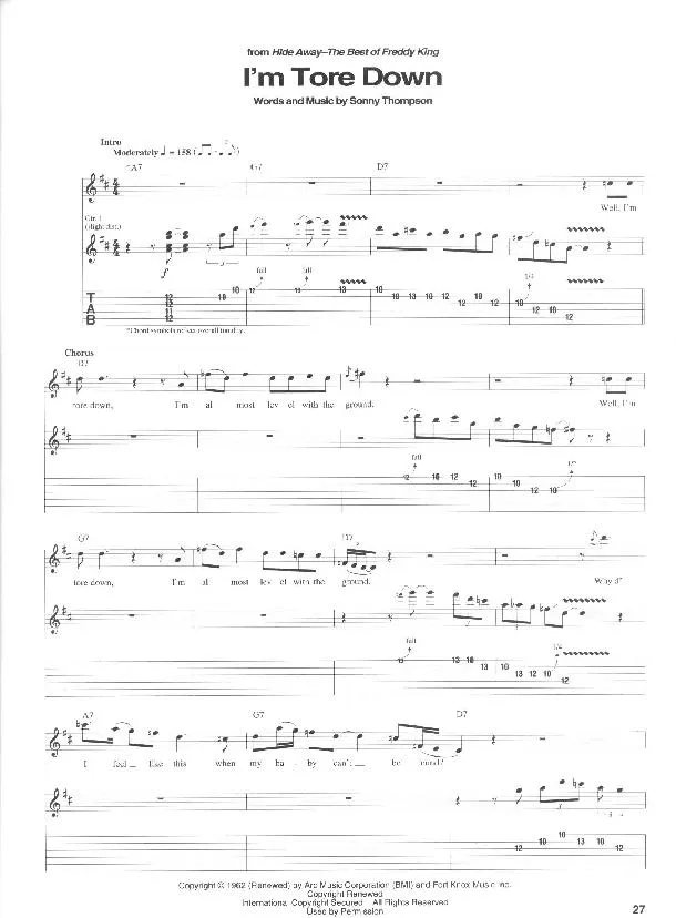 télécharger la partition d'accordéon I'm tore down (Chant : Freddie King) (Rock and Roll) au format PDF