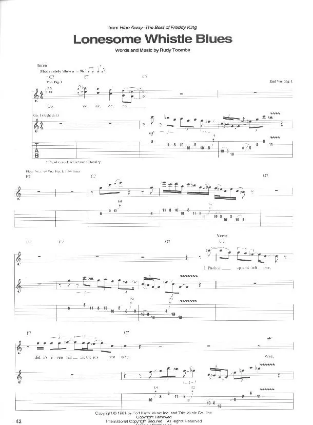 télécharger la partition d'accordéon Lonesome whistle blues (Chant : Freddie King) (Slow Blues) au format PDF