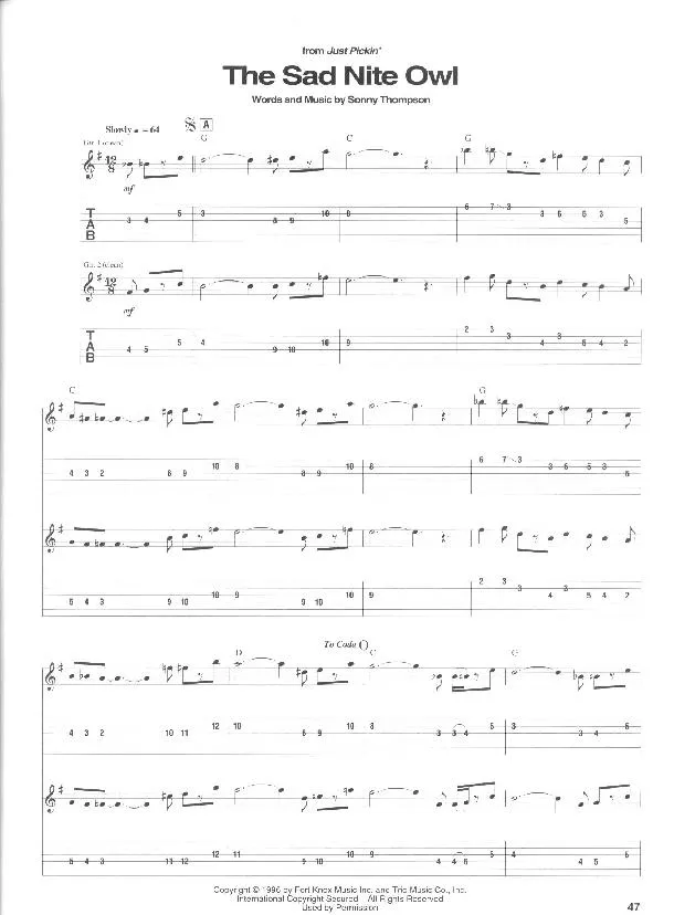 télécharger la partition d'accordéon The sad nite owl (Interprète : Freddie King) (Slow Rock Instrumental) au format PDF