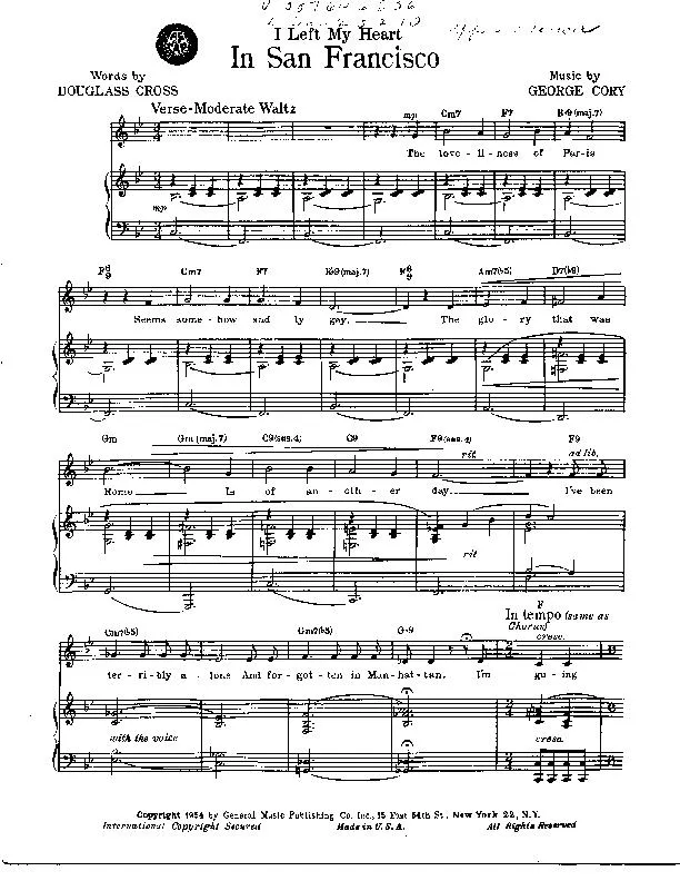 télécharger la partition d'accordéon I Left My Heart / in San Francisco (Chant : Tony Bennett / Frank Sinatra) au format PDF