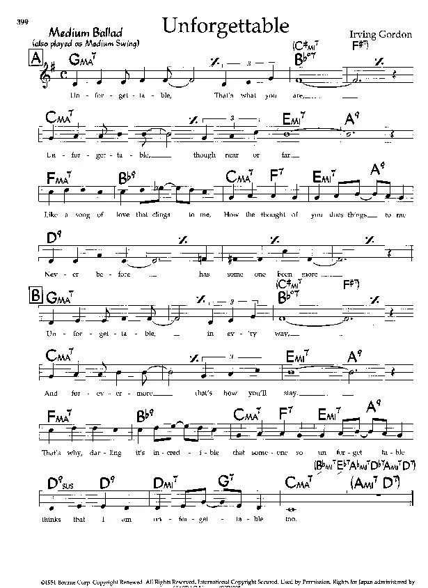 télécharger la partition d'accordéon Unforgettable (Chant : Nat King Cole) (Medium Ballad) au format PDF