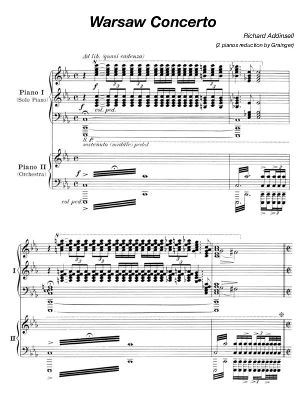 télécharger la partition d'accordéon Warsaw Concerto (Duo de Pianos revisité by Grainger) au format PDF