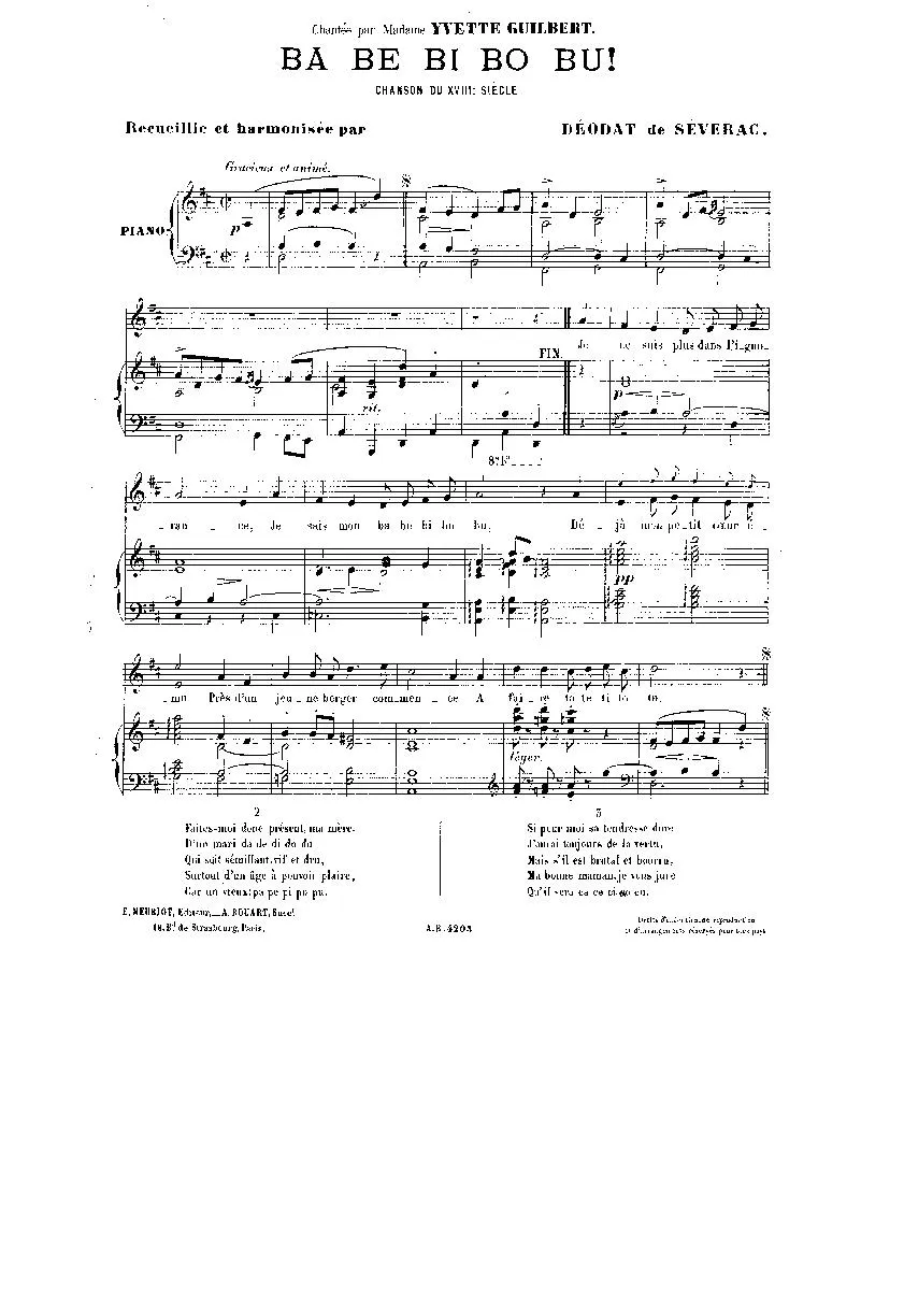 télécharger la partition d'accordéon Ba be bi bo bu (Chant : Yvette Guilbert) (Folk) au format PDF
