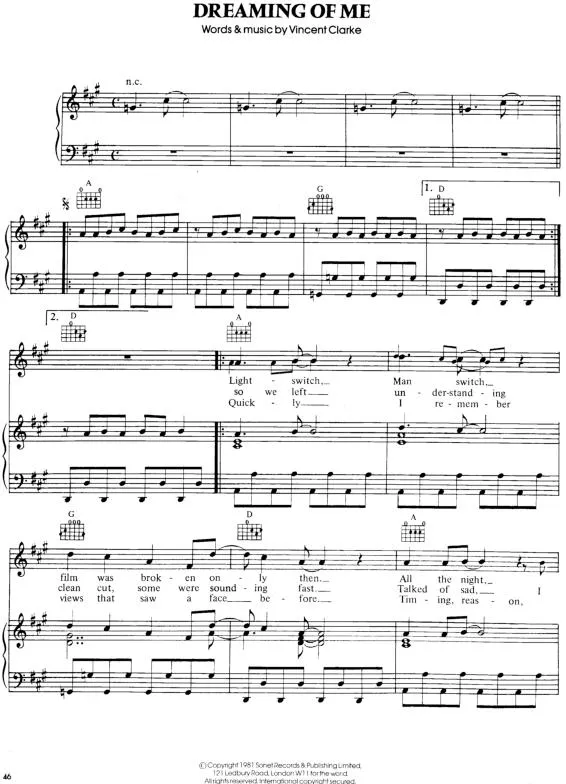 télécharger la partition d'accordéon Dreaming of me (Interprètes : Dépêche Mode) (Disco Rock) au format PDF