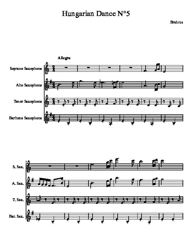 télécharger la partition d'accordéon Hungarian Dance n°5 (Quartuor Saxophones) au format PDF