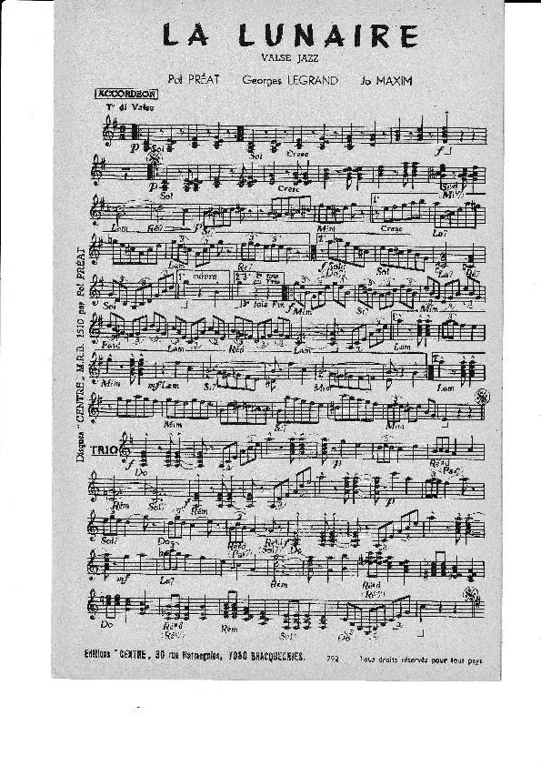 télécharger la partition d'accordéon La Lunaire (Valse Jazz) au format PDF