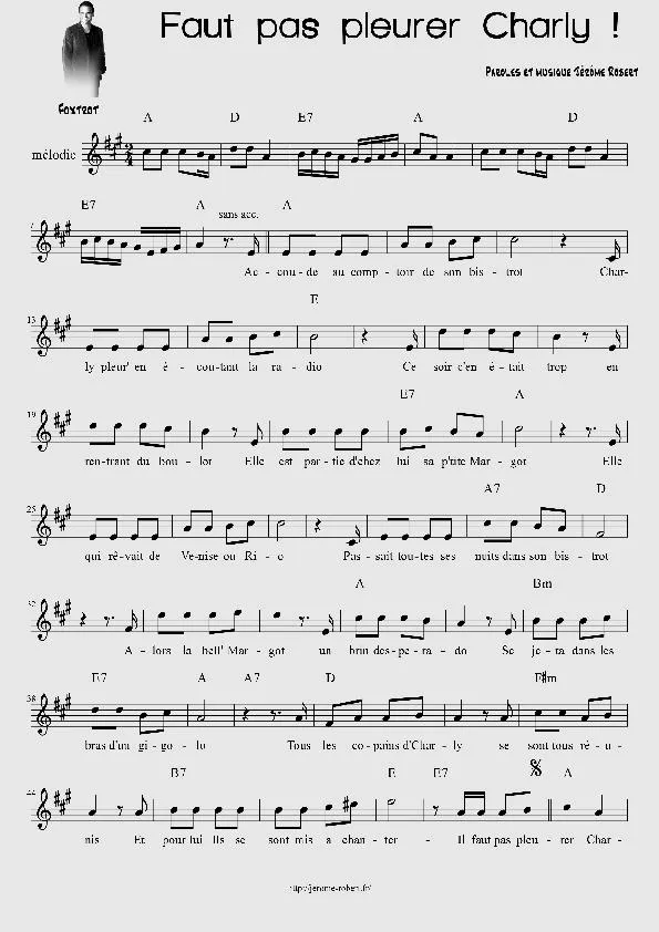 télécharger la partition d'accordéon Faut pas pleurer Charly (Fox Trot) au format PDF
