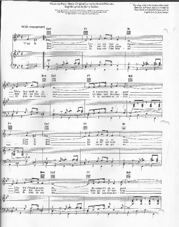 télécharger la partition d'accordéon C'est si bon (Piano / Vocal) au format PDF
