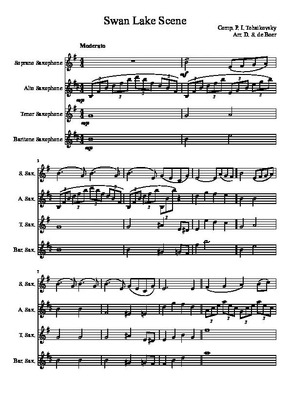 télécharger la partition d'accordéon Swan Lake Scene (Arrangement : D S de Boer) (Quartet Saxophone) (Parties Cuivres) au format PDF