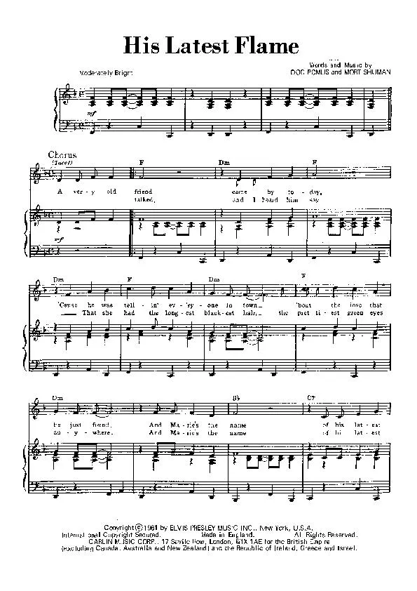 télécharger la partition d'accordéon His latest flame (Chant : Elvis Presley) (Rock and Roll) au format PDF