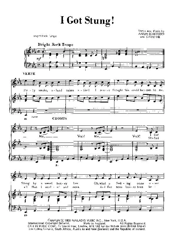 télécharger la partition d'accordéon I got stung (Chant : Elvis Presley) (Rock and Roll) au format PDF