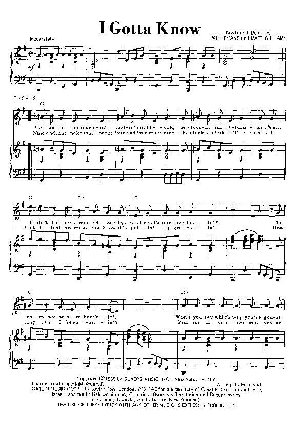 télécharger la partition d'accordéon I gotta know (Chant : Elvis Presley) (Boléro) au format PDF