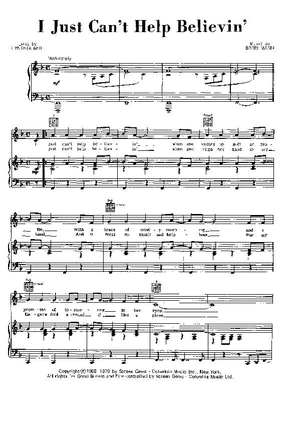 télécharger la partition d'accordéon I just can't help believin' (Chant : Elvis Presley) (Boléro) au format PDF