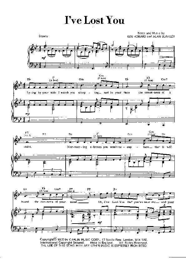 télécharger la partition d'accordéon I've lost you (Chant : Elvis Presley) (Slow) au format PDF