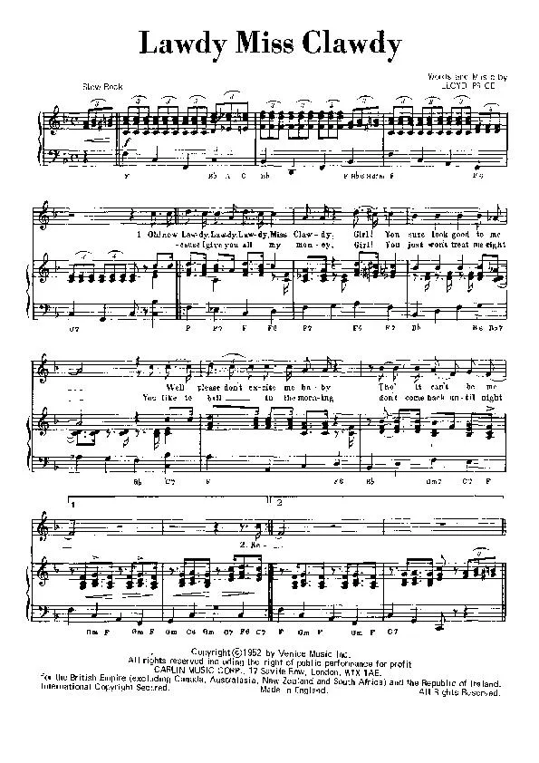 télécharger la partition d'accordéon Lawdy miss Clawdy (Chant : Elvis Presley) (Slow Rock) au format PDF