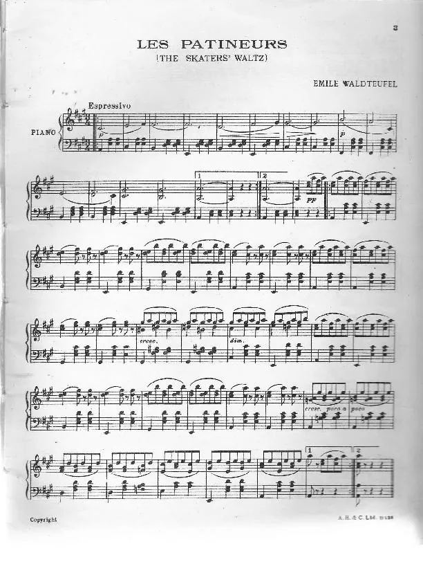 télécharger la partition d'accordéon Les Patineurs / The Skaters' Waltz (Valse) (Piano) au format PDF