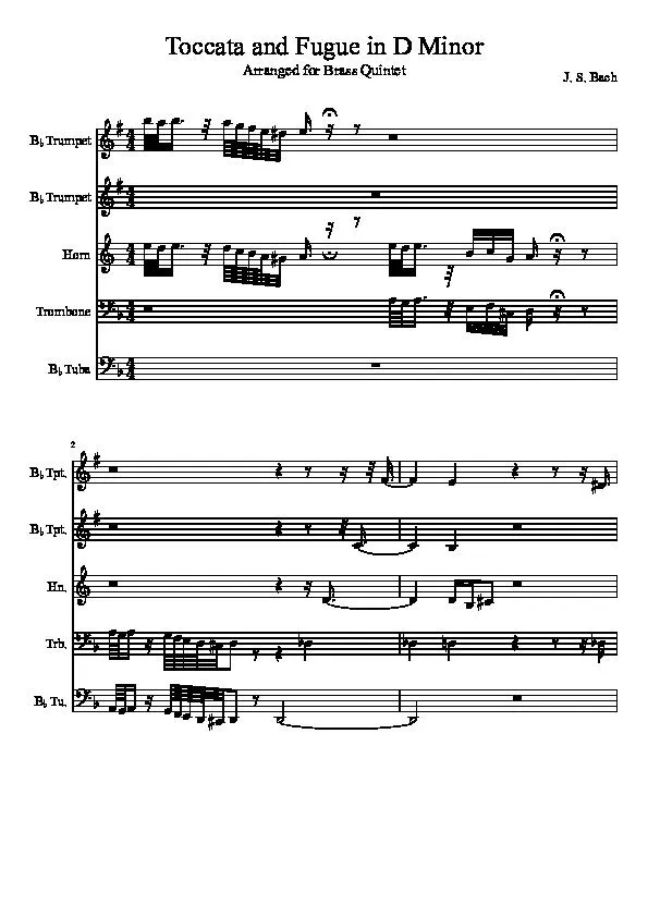 télécharger la partition d'accordéon Toccata and Fugue in D minor (Arranged for Brass Quintet) (Quintet Brass) (Parties  Cuivres) au format PDF