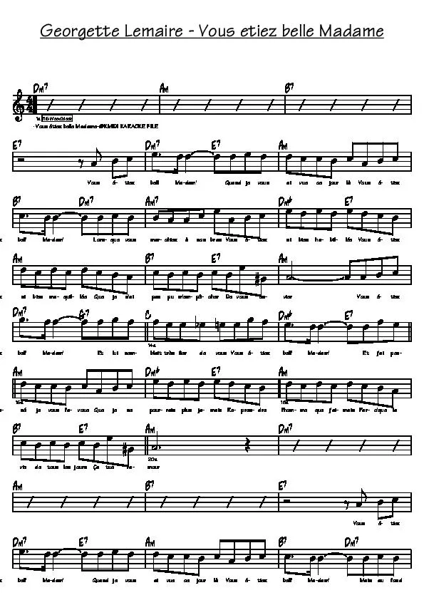 télécharger la partition d'accordéon Vous étiez belle Madame (Chant : Georgette Lemaire) (Relevé) au format PDF