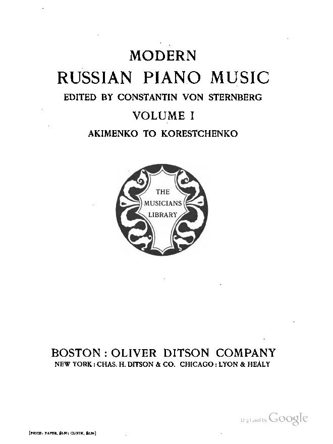 télécharger la partition d'accordéon Modern Russian Piano Music edited by Constantin von Sternberg (Volume 1) (Akimenko To Korestchenko) au format PDF