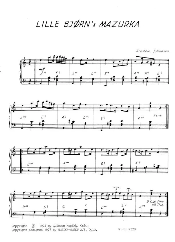 télécharger la partition d'accordéon Lille Bjørn's Mazurka au format PDF