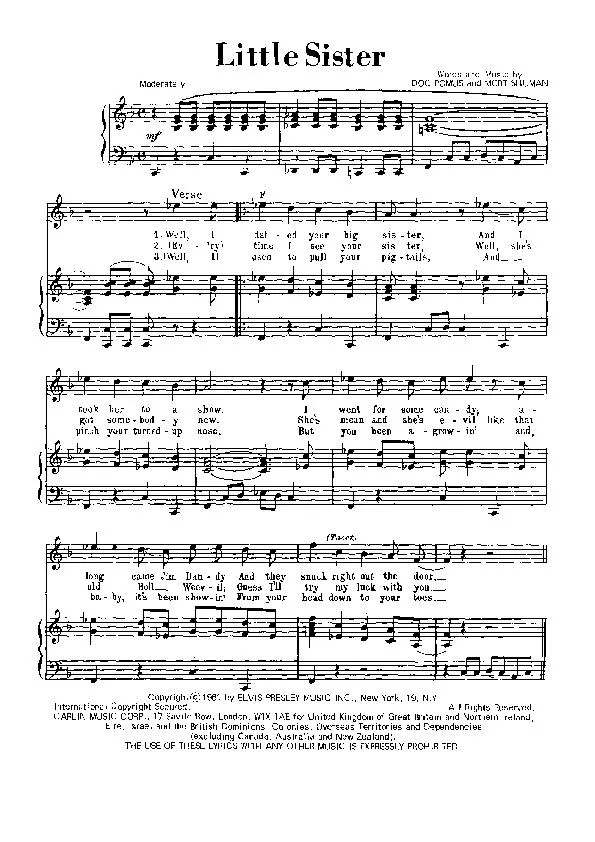 télécharger la partition d'accordéon Little sister (Chant : Elvis Presley) (Swing Madison) au format PDF
