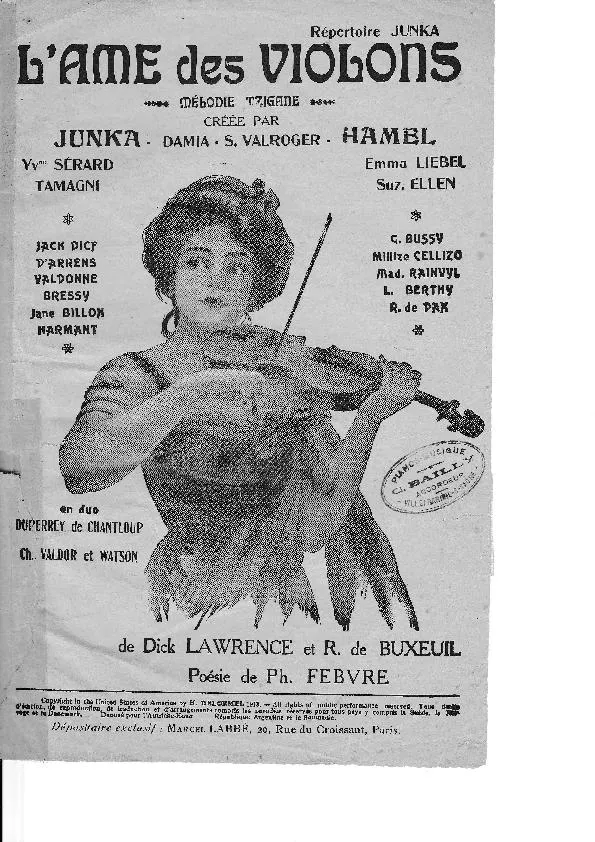 télécharger la partition d'accordéon L'âme des violons (Créée par : Junka) (Valse Tzigane) au format PDF