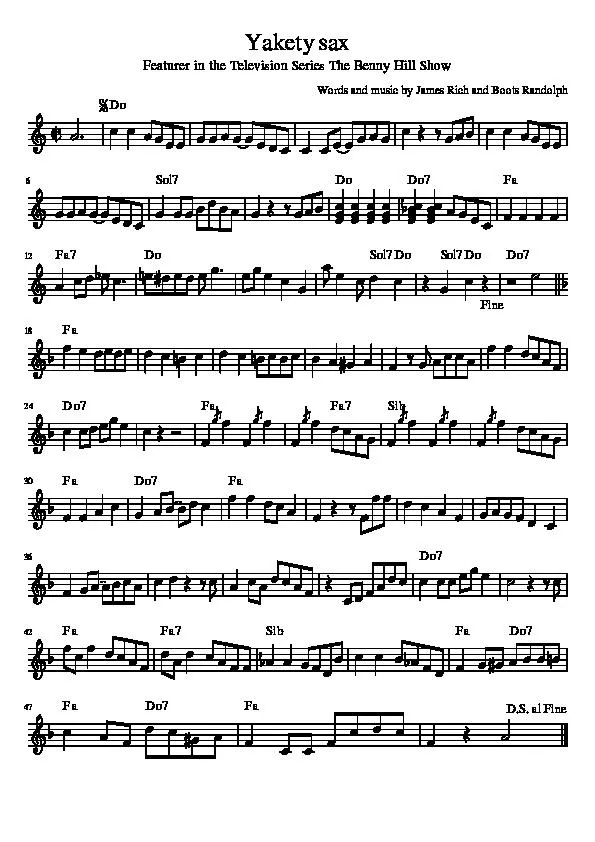 télécharger la partition d'accordéon Yakety Sax (Générique de Benny Hill) au format PDF