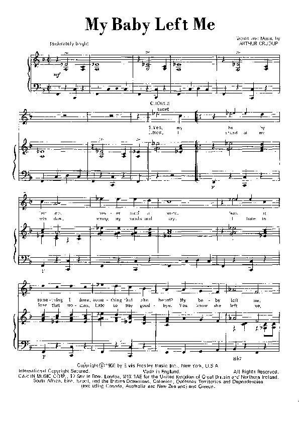 télécharger la partition d'accordéon My baby left me (Chant : Elvis Presley) (Rock and Roll) au format PDF