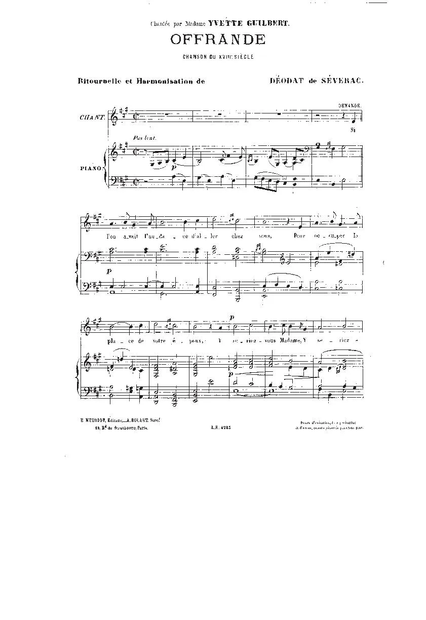 télécharger la partition d'accordéon Offrande (Chant : Yvette Guilbert) (Folk) au format PDF